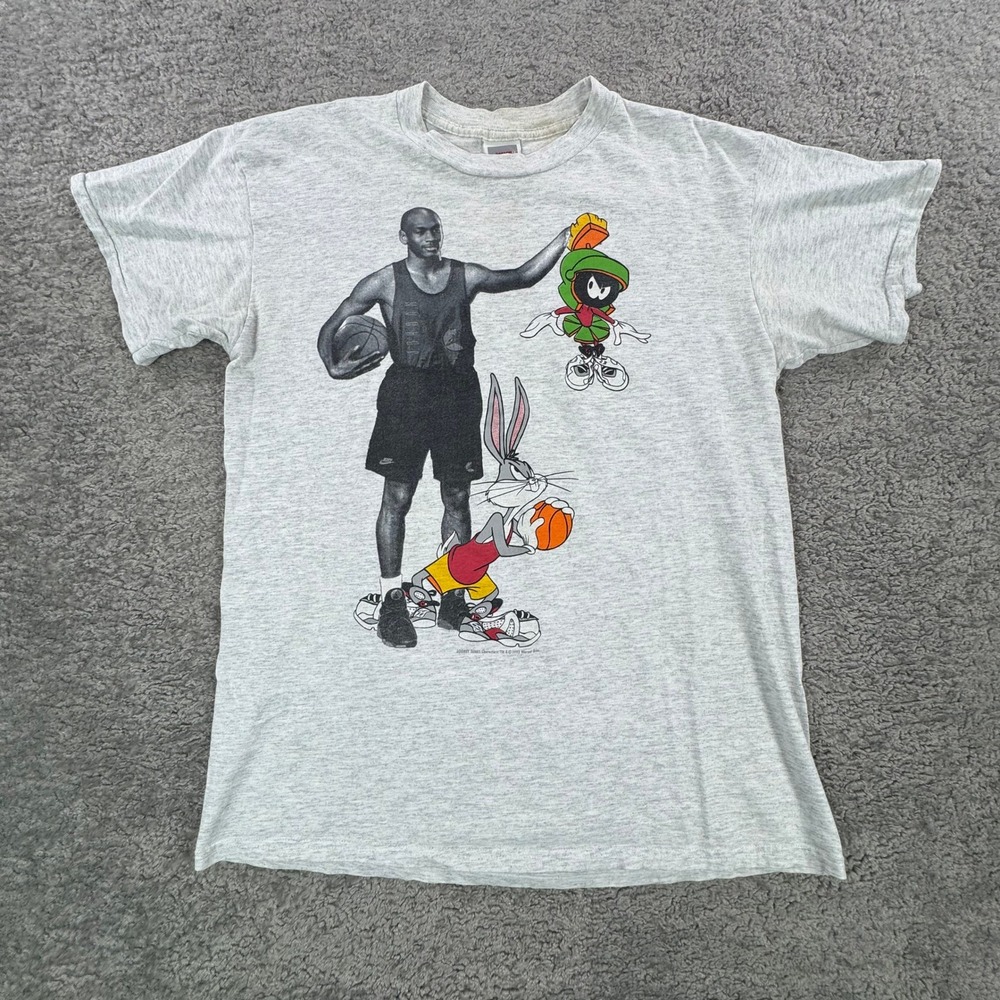 VTG 1993 Nike Space Jam Michael Jordan Bugs Bunny Marvin Martian T-Shirt L *FLAW